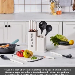 Karaca Gusto 12-teiliges Messer-/Schneidebrett-Set in Creme
