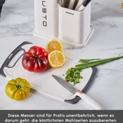 Karaca Gusto 12-teiliges Messer-/Schneidebrett-Set in Creme