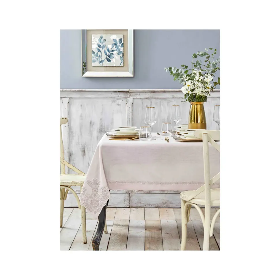 Karaca Home Ades Kreidefarbige Französische Spitze 160x240 Tischtuch/Tischabdeckung