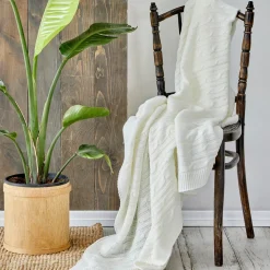 Karaca Home Bone Farbe Cable Knit Throw Öko-Tex Zertifiziert