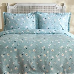 Karaca Home Daisy 100% Baumwolle Doppelbett Tagesdecke Set Mint