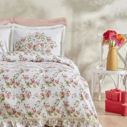 Karaca Home Emilie 100% Baumwolle Doppelbettdecken-Set - Rosa