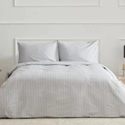 Karaca Home Josef Satin Doppel-Bettbezug Set Gestreift Grau