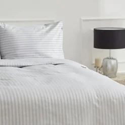 Karaca Home Josef Satin Doppel-Bettbezug Set Gestreift Grau