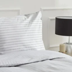 Karaca Home Josef Satin Doppel-Bettbezug Set Gestreift Grau