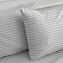 Karaca Home Josef Satin Doppel-Bettbezug Set Gestreift Grau