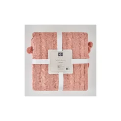 Karaca Home Kreıdefarbıger Rosa Kabelstrıcker Pompom Leıchter Bettbezug