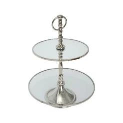 Karaca Home Line Dekorativer 2-stöckiger silberner Tortenständer 25 cm