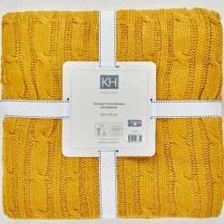 Karaca Home Ochre Cable Knit Throw Öko-Tex Zertifiziert
