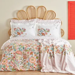 Karaca Home Sarthe 100% Baumwolle Doppelbett Bettwäsche und Tagesdecke Set Multicolor