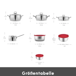 Karaca Induktions Stahl Kochgeschirr Set mit Gratis Vorratsbehälter, 13 Teilig