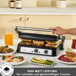 Karaca Inox Toastmate Grill 6 Scheiben Kapazität Zeit einstellbar Gusseisen Platte Grill und Toaster 2000W