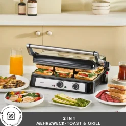 Karaca Inox Toastmate Grill 6 Scheiben Kapazität Zeit einstellbar Gusseisen Platte Grill und Toaster 2000W