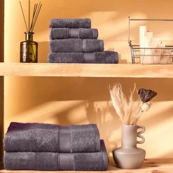 Karaca Joey Badetuch aus Egyptian Baumwolle, Anthrazit, 100x150 cm