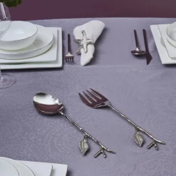 Karaca Leaf Servierbesteck Silber-Gold – Löffel- und Gabelset
