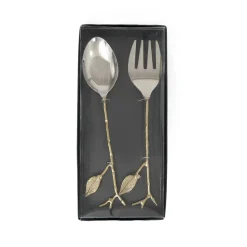 Karaca Leaf Servierlöffel und Gabel Set Gold