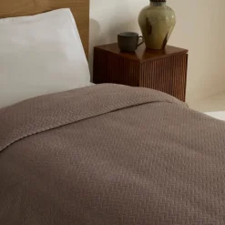 Karaca Leaves Steingrau Einzelbettdecke 150x200