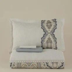 Karaca Lemy Bettwäsche-Set aus 100 % Baumwoll-Satin, Einzelbett, Blau