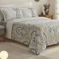 Karaca Lemy Doppel Bettwäscheset 100% Baumwoll-Satin Blau 200x220 Cm