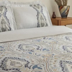 Karaca Lemy Doppel Bettwäscheset 100% Baumwoll-Satin Blau 200x220 Cm