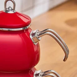 Karaca Loreto Emaille-Teekannen-Set – Rot