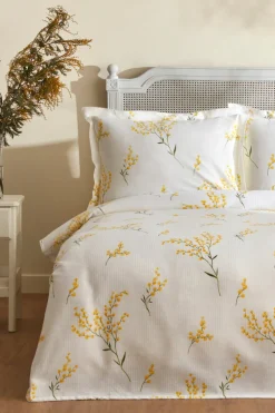 Karaca Loretta 100% Baumwolle Doppelbett-Piké-Set, Gelb