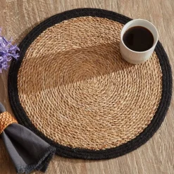 Karaca Luka Tischset aus Seegras und Jute, 37 cm, Schwarz