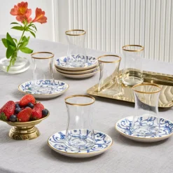 Karaca Mare 12-teiliges Glas-Türkisches Tee-Set für 6 Personen, 170 ml, Transparent