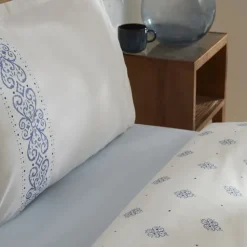 Karaca Marino Bettwäsche-Set aus 100 % türkischer Baumwolle, Doppelbett, Blau