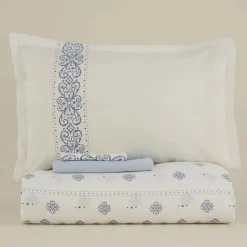 Karaca Marino Bettwäsche-Set aus 100 % türkischer Baumwolle, Doppelbett, Blau