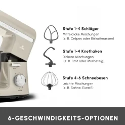 Karaca Mastermaıd Chef Pro Doppelarm Standmixer Soft Cream, 5L, 1500W