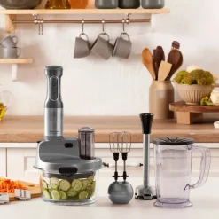 Karaca Mastermaid Küchenroboter aus Stahlglas, Langer Mixer 8 ın 1, 2500 W, Galaxy Grey