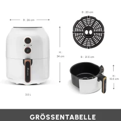 Karaca Multifry Weiß Heißluftfritteuse Ölfreie Fritteuse, 3.5L, 1300W