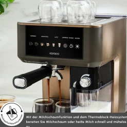Karaca MyCaffe Barista S10 Automatische Siebträger Maschine mit integriertem Milchbehälter – Walnut Brown