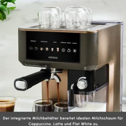 Karaca MyCaffe Barista S10 Automatische Siebträger Maschine mit integriertem Milchbehälter – Walnut Brown