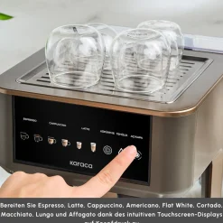 Karaca MyCaffe Barista S10 Automatische Siebträger Maschine mit integriertem Milchbehälter – Walnut Brown