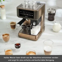 Karaca MyCaffe Barista S10 Automatische Siebträger Maschine mit integriertem Milchbehälter – Walnut Brown