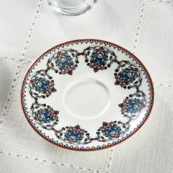 Karaca Nakkas 12-teiliges Türkisches Teeset aus Bone China für 6 Personen, 130 ml, Rot