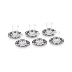 Karaca Nakkas 12-teiliges Türkisches Teeset aus Bone China für 6 Personen, 130 ml, Rot