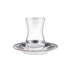 Karaca Nakkas 12-teiliges Türkisches Teeset aus Bone China für 6 Personen, 130 ml, Rot