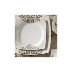 Karaca Nazende Cream 60-teiliges Tafelservice für 12 Personen Eckig