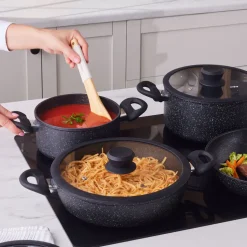 Karaca Nebula, Granit 7-teiliges Kochgeschirr-Set, Induktion, Schwarz