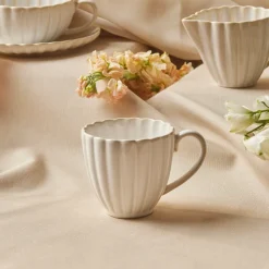 Karaca New Daisy Steinzeugbecher mit Reaktivglasur, 230 ml, Weiß