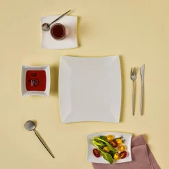 Karaca New Perfect White für 6 Personen Quadrat Frühstücksset und Servierschalen, 26 Teilig