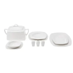 Karaca New Suha Creme 60-teiliges Porzellan Geschirr Set Quadratisch für 12 Personen