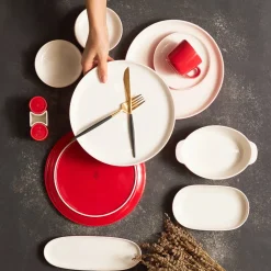 Karaca Nordic für 6 Personen Frühstücksset und Servierschalen, 27 Teilig, Rot