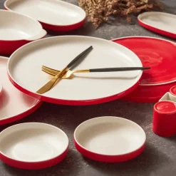 Karaca Nordic für 6 Personen Frühstücksset und Servierschalen, 27 Teilig, Rot