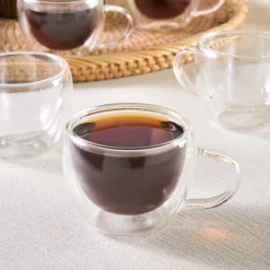 Karaca Olivia 6-teiliges doppelwandiges Espresso- und türkisches Kaffeetassen-Set für 6 Personen, 80 ml, klar