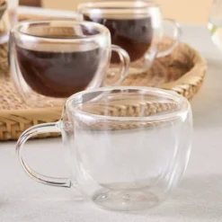 Karaca Olivia 6-teiliges doppelwandiges Espresso- und türkisches Kaffeetassen-Set für 6 Personen, 80 ml, klar