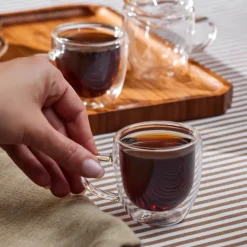 Karaca Olivier 6-teiliges doppelwandiges Espresso- und türkisches Kaffeetassen-Set für 6 Personen, 80 ml, klar